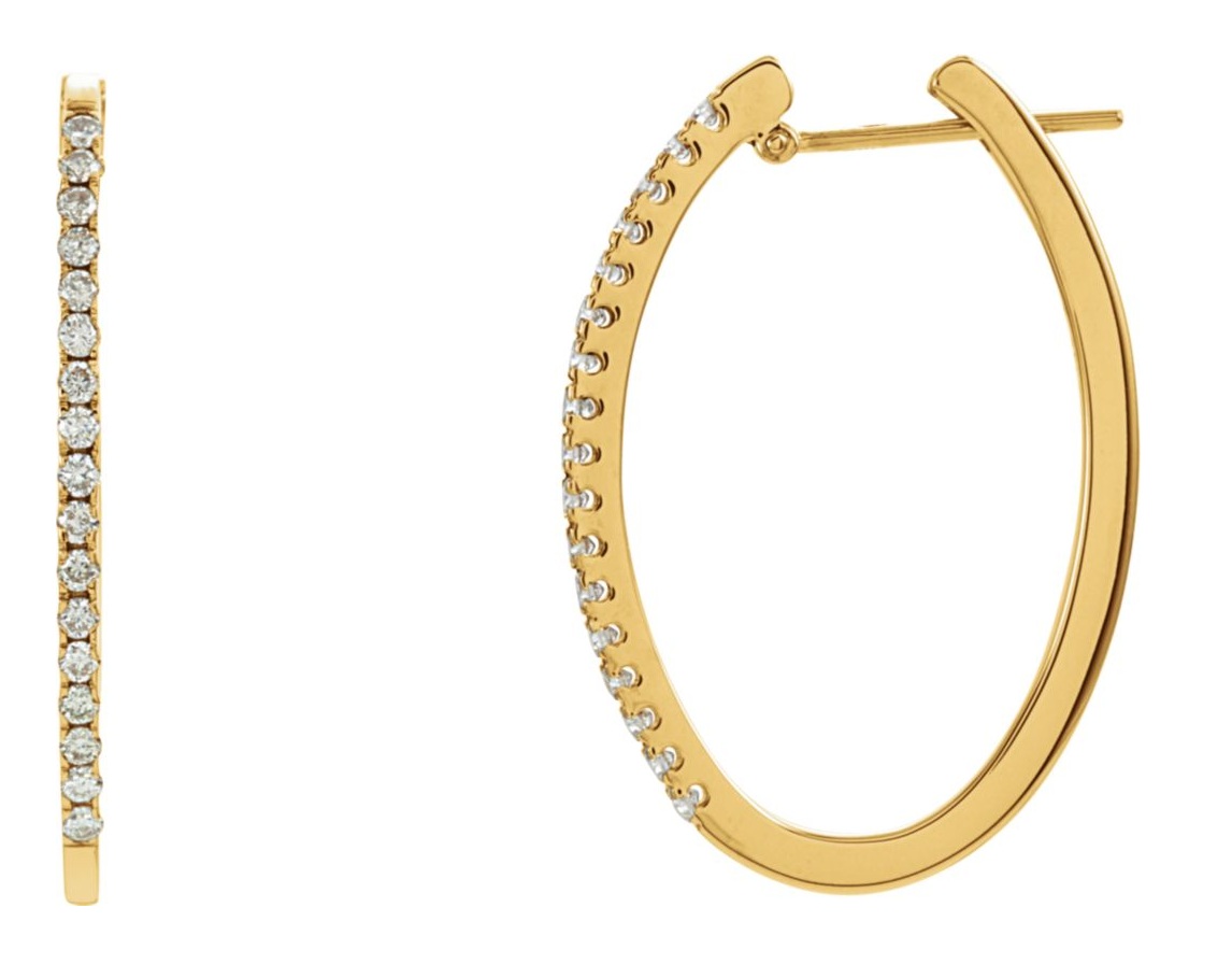 Diamond Hoop Earrings, 14k Yellow Gold (1/2 Ctw, Color H-I , Clarity I1 )