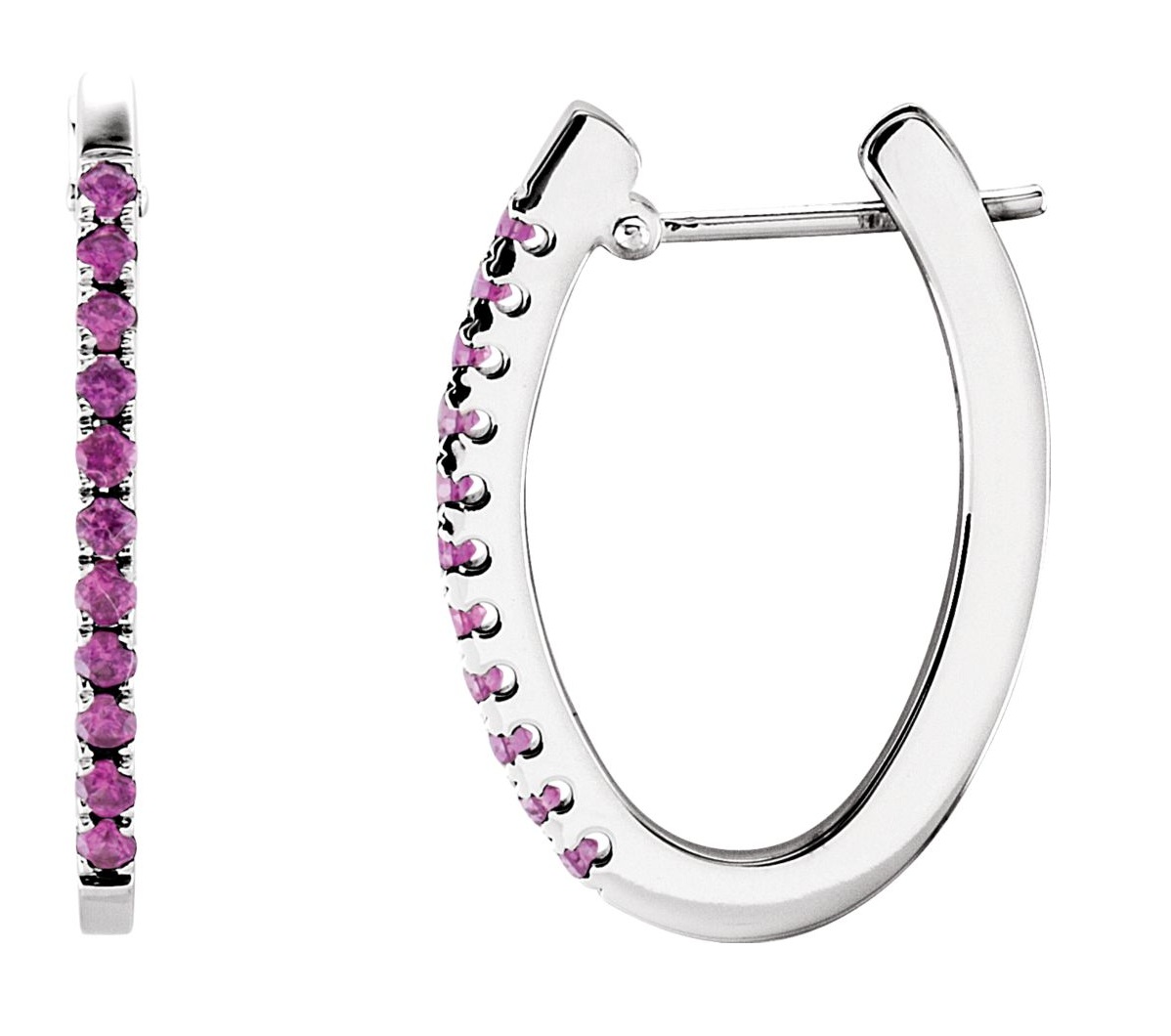 Pink Sapphire Hoop Earrings, 14k White Gold