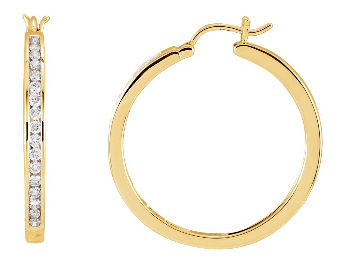 Diamond Hoop Earrings, 14k Yellow Gold (1/2 Ctw, Color H-I , Clarity I1 )