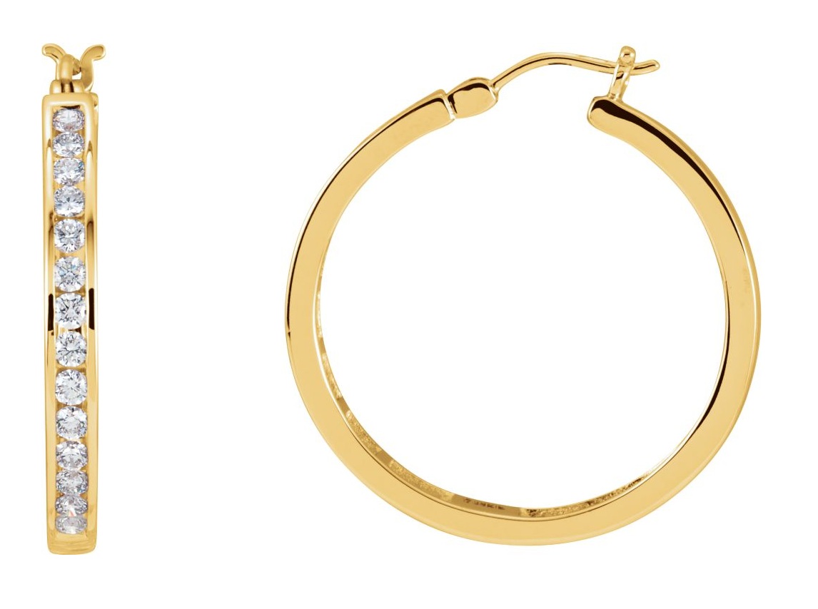 Diamond Hoop Earrings, 14k Yellow Gold (1 Ctw, Color H-I , Clarity I1 )