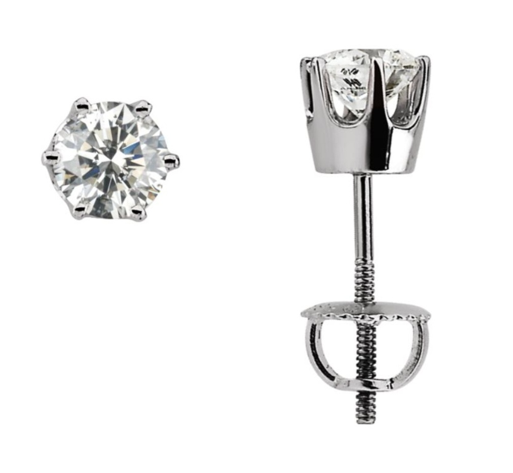 Diamond 14k White Gold Stud Earrings (1 Ctw, Color G-H, Clarity I1)