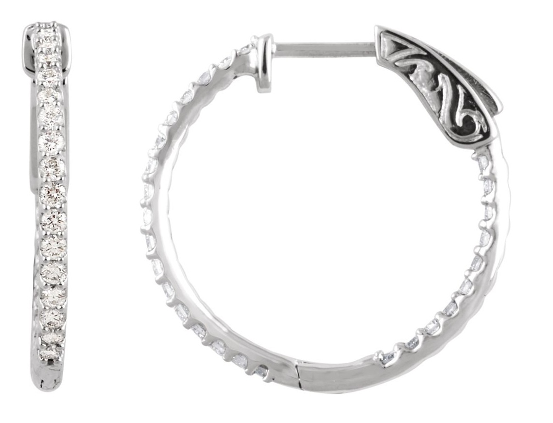 Diamond Inside-Outside 14K White Gold Hoop Earrings (3/4 Ctw, Color H+, Clarity I1)