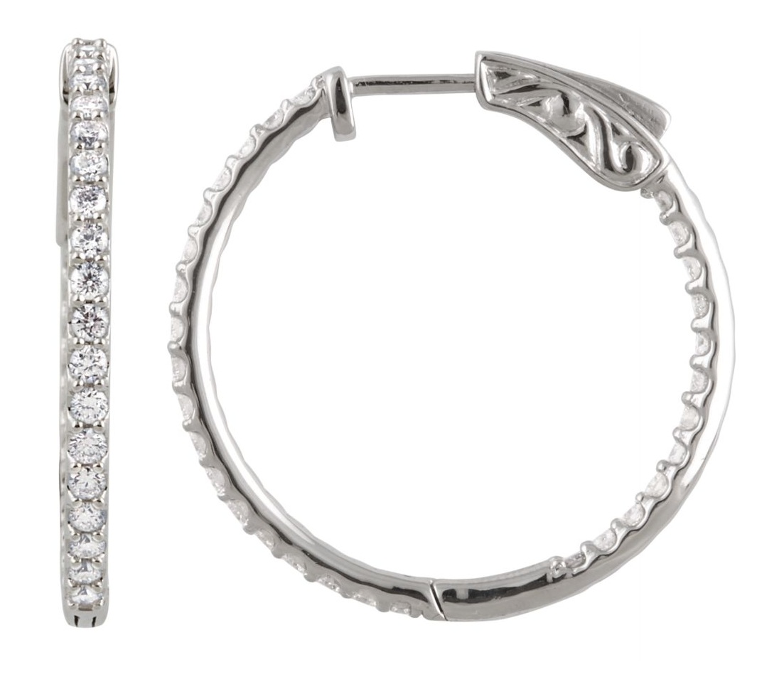 Diamond Inside-Outside 14K White Gold Hoop Earrings (1 Ctw, Color H+, Clarity I1)