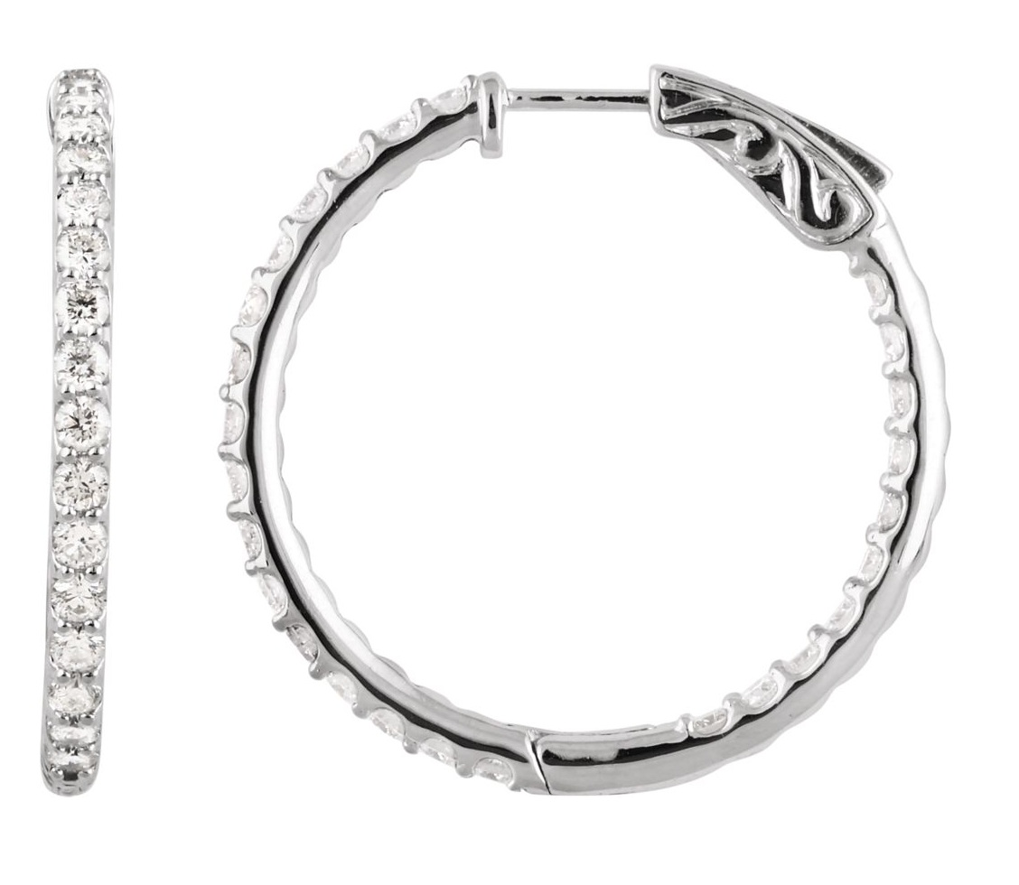 Diamond Inside-Outside 14K White Gold Hoop Earrings (2 Ctw, Color H+, Clarity I1)