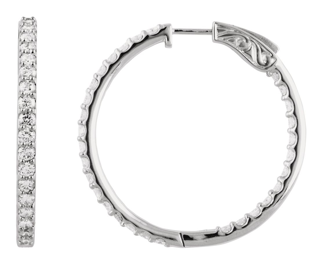 Diamond Inside-Outside 14K White Gold Hoop Earrings (3 Ctw, Color H+, Clarity I1)