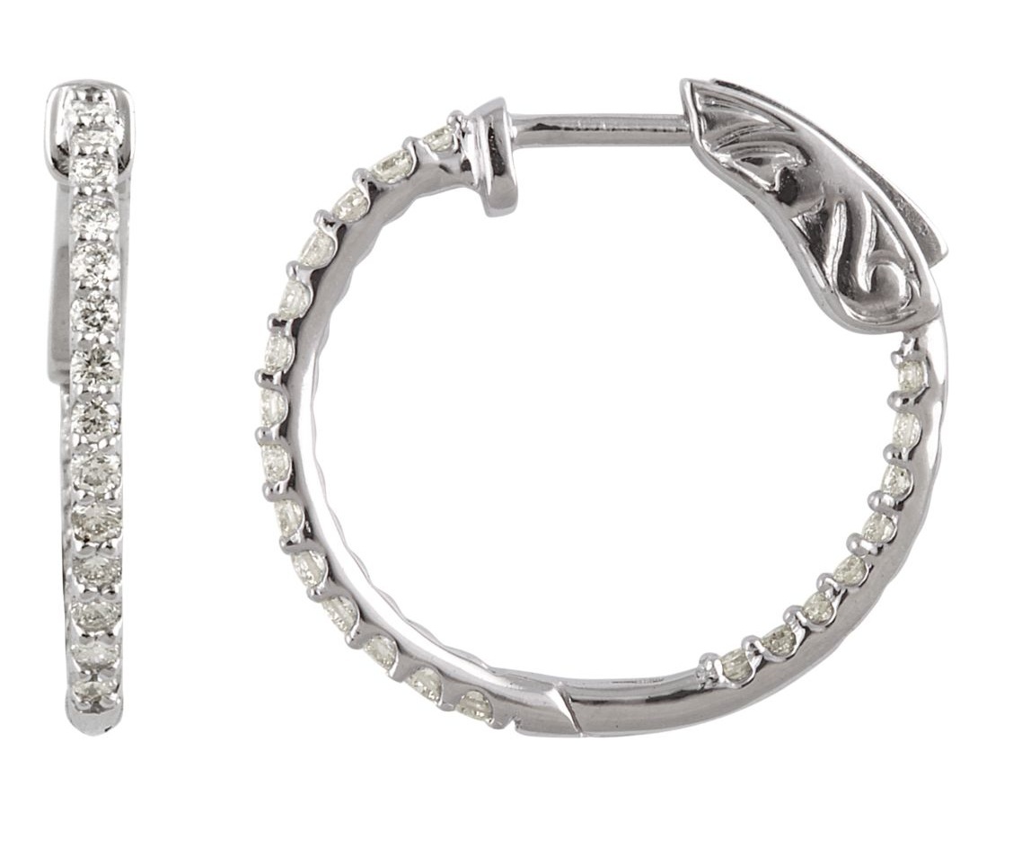 Cubic Zirconia Inside-Outside Sterling Silver Hoop Earrings (19mm)