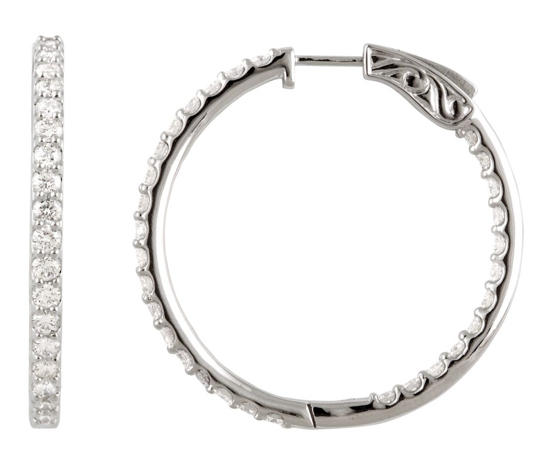 Cubic Zirconia Inside-Outside Sterling Silver Hoop Earrings (34.5mm)