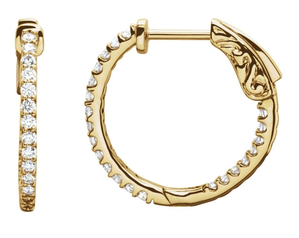 Diamond Inside-Outside Hoop Earrings, 14k Yellow Gold (1/2 Ctw, Color H+, Clarity I1)