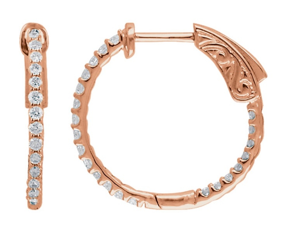 Diamond Inside-Outside Hoop Earrings, 14k Rose Gold (1/2 Ctw, Color H+, Clarity I1)