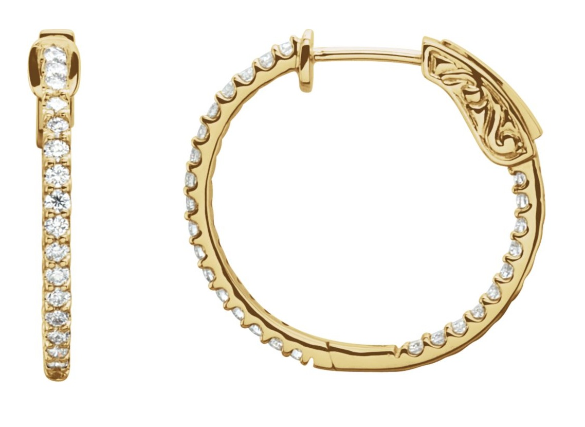 Diamond Inside-Outside Hoop Earrings, 14k Yellow Gold (3/4 Ctw, Color H+, Clarity I1)