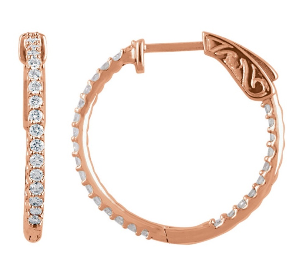 Diamond Inside-Outside Hoop Earrings, 14k Rose Gold (3/4 Ctw, Color H+, Clarity I1)