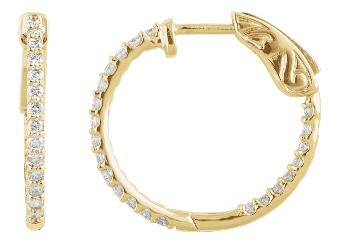 Diamond Inside-Outside Hoop Earrings, 14k Yellow Gold (1 Ctw, Color H+, Clarity I1)