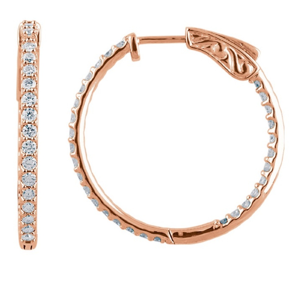 Diamond Inside-Outside Hoop Earrings, 14k Rose Gold (1 Ctw, Color H+, Clarity I1)