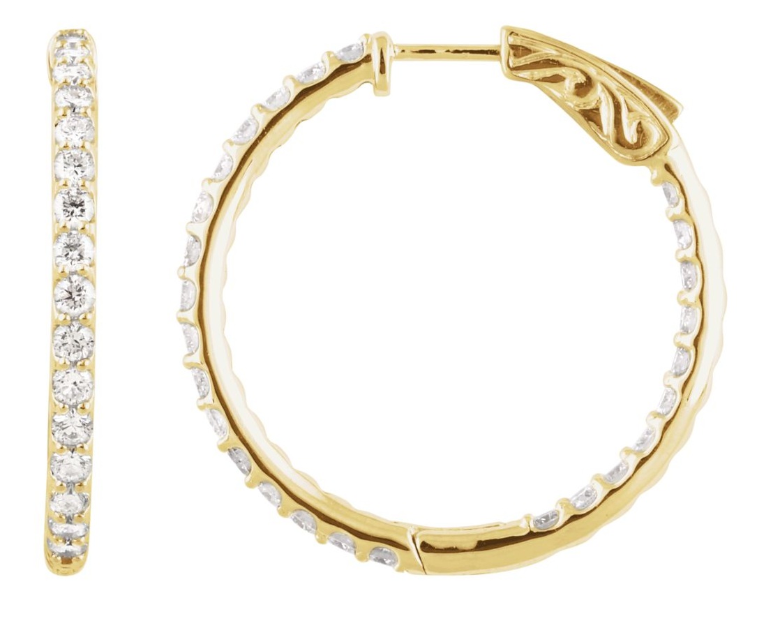 Diamond Inside-Outside Hoop Earrings, 14k Yellow Gold (2 Ctw, Color H+, Clarity I1)