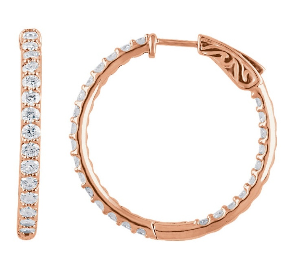 Diamond Inside-Outside Hoop Earrings, 14k Rose Gold (2 Ctw, Color H+, Clarity I1)