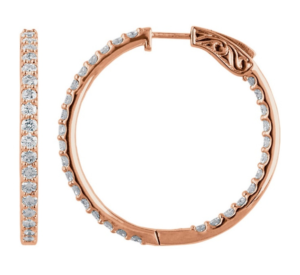 Diamond Inside-Outside Hoop Earrings, 14k Rose Gold (3 Ctw, Color H+, Clarity I1)