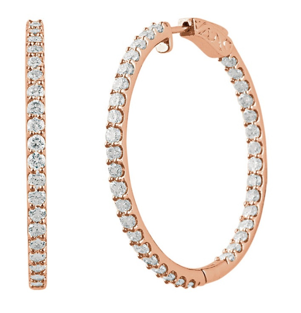 Diamond Inside-Outside Hoop Earrings, 14k Rose Gold (5 Ctw, Color H+, Clarity I1)