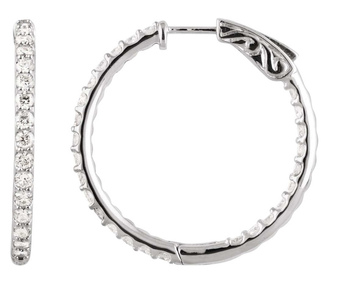 Platinum Hoop Earrings, Inside-Outside Diamond (2 Ctw, Color H+, Clarity SI )