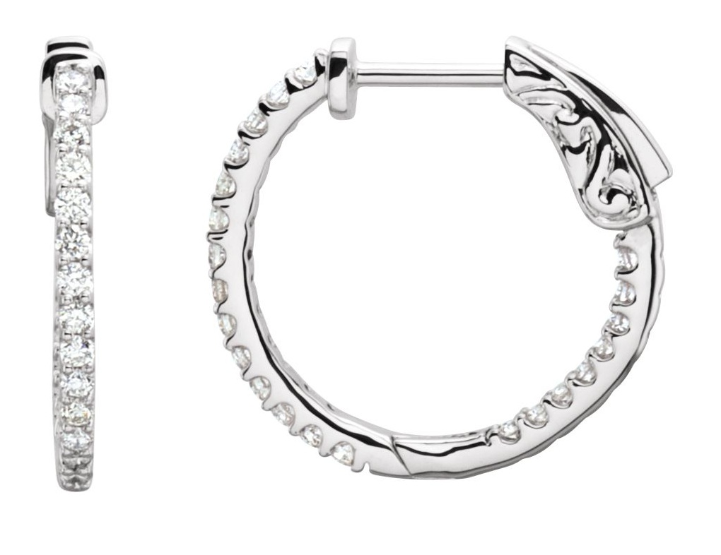 Platinum Hoop Earrings, Inside-Outside Diamond (1/2 Ctw, Color H+, Clarity SI )