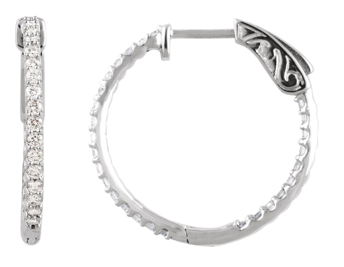 Platinum Hoop Earrings, Inside-Outside Diamond (3/4 Ctw, Color H+, Clarity SI )