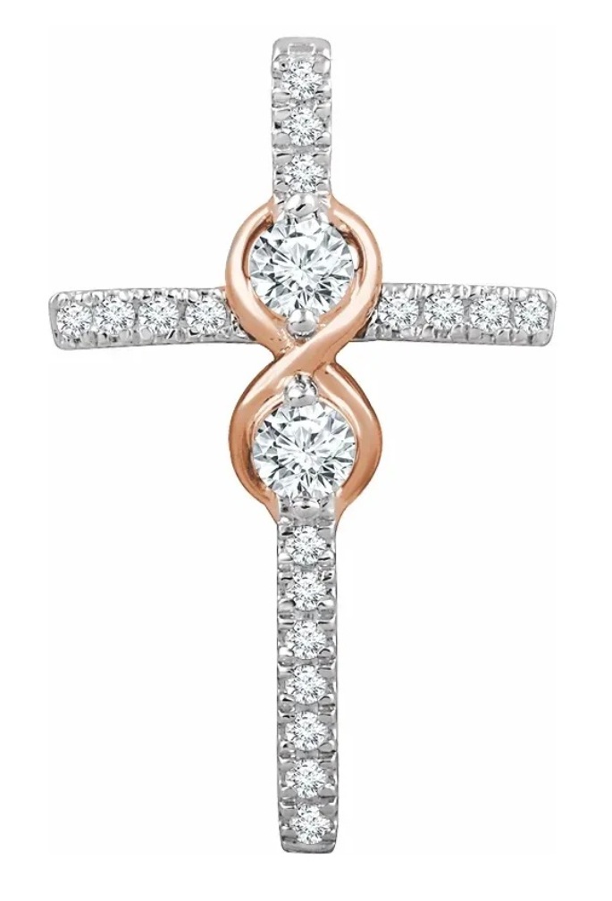 Diamond Accented Cross Pendant, 14k White and Rose Gold