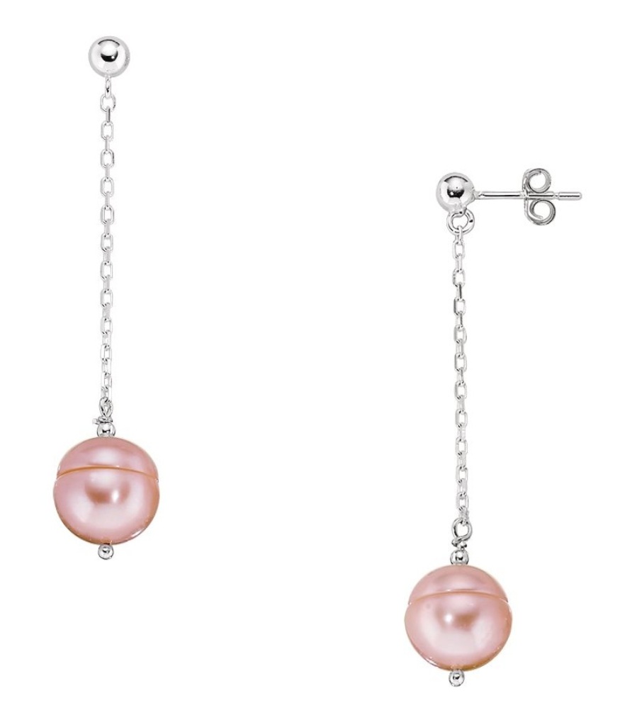 Pink Cultured Freshwater Circle Pearl Chain Earrings, Sterling Sliver (9-11 MM)
