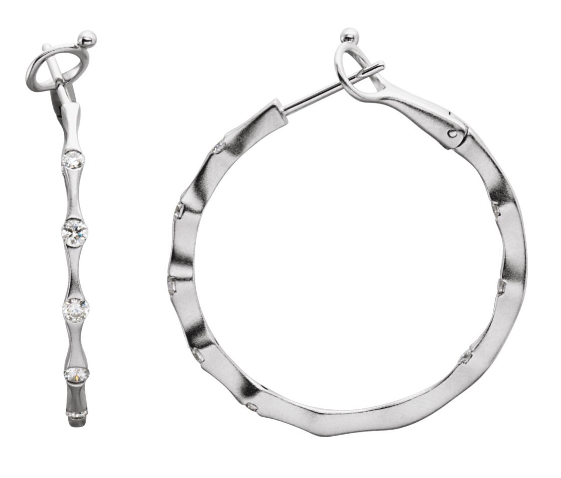 Diamond Inside-Outside 14K White Gold Hoop Earrings (11/5 Ctw, Color H-I, Clarity I1)