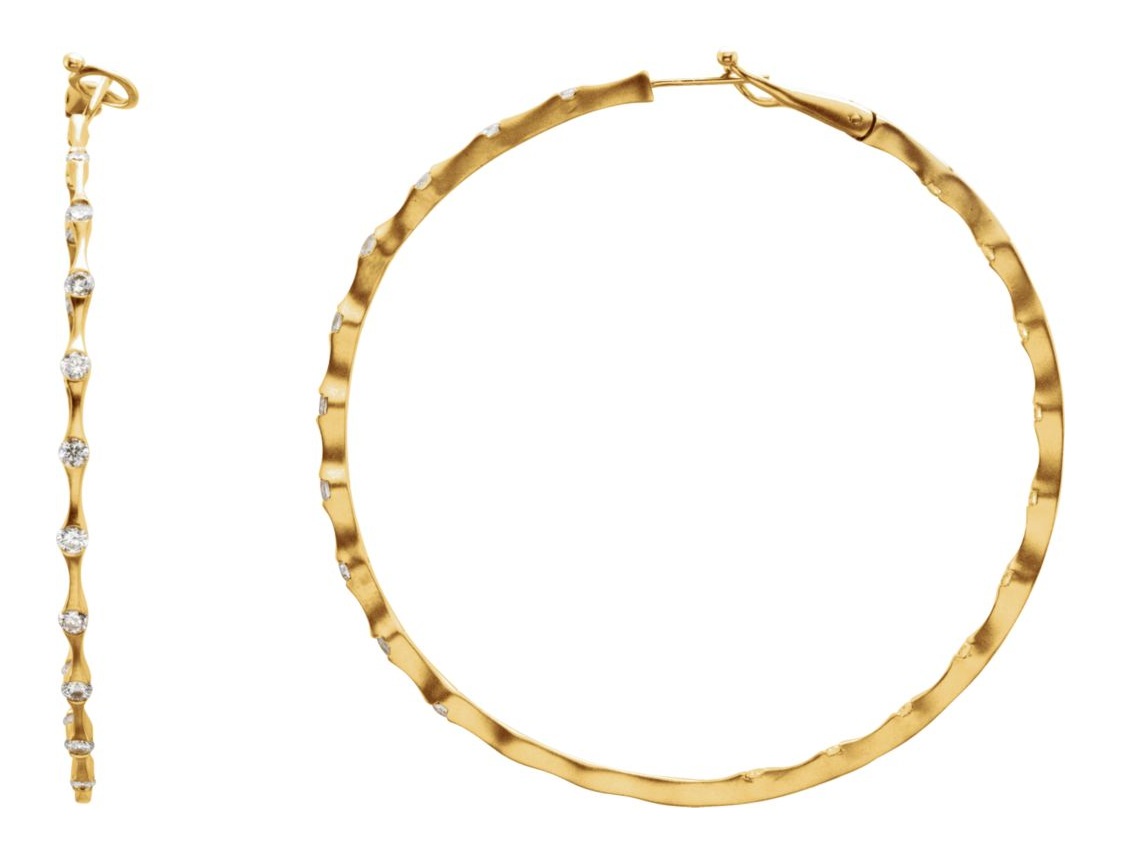 Diamond Inside-Outside 14K Yellow Gold  Hoop Earrings (1 1/2 Ctw, Color H-I, Clarity I1)