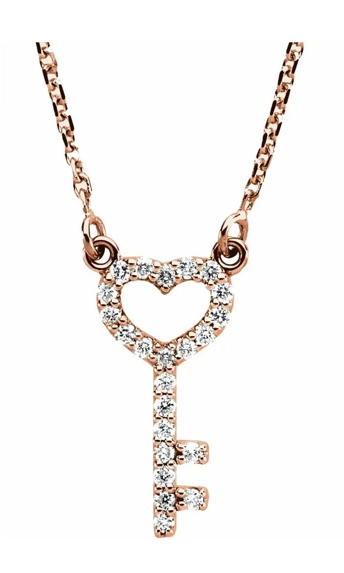 14K Rose 1/8 CTW Diamond Petite Heart Key 16.5