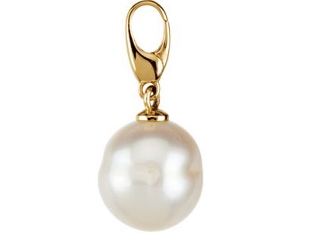 White Freshwater Cultured Circle Pearl Charm, Rhodium-Plated 14k Yellow Gold (11-12MM)