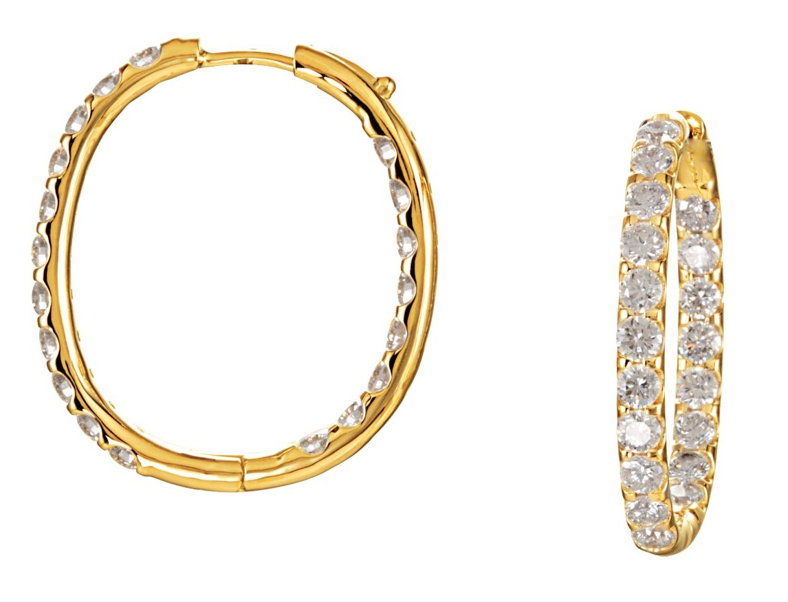 Diamond Hoop Earrings, 14k Yellow Gold (3 Ctw, Color G-H, Clarity I1)