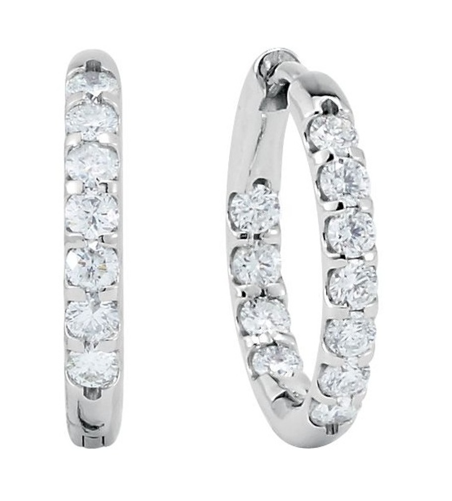 Diamond Inside-Outside Hoop Earrings, 14k White Gold (1 Ctw, Color G-H, Clarity I1)