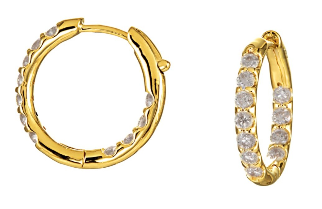 Diamond Hoop Earrings, 14k Yellow Gold (1 Ctw, Color G-H, Clarity I1)