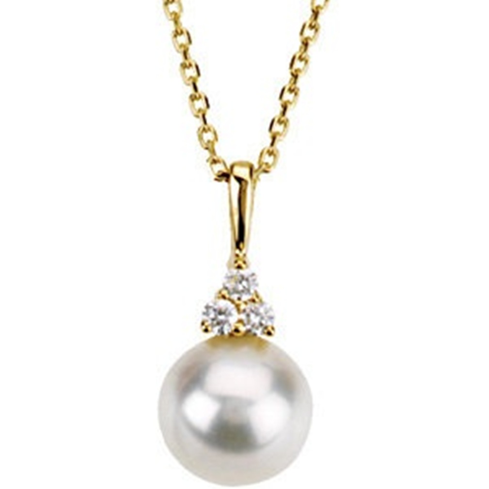 White Freshwater Cultured Pearl and Diamond Necklace, 14k Yellow Gold, 18