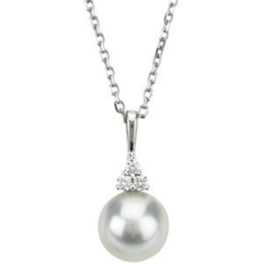 White Freshwater Cultured Pearl and Diamond Necklace, 14k White Gold, 18