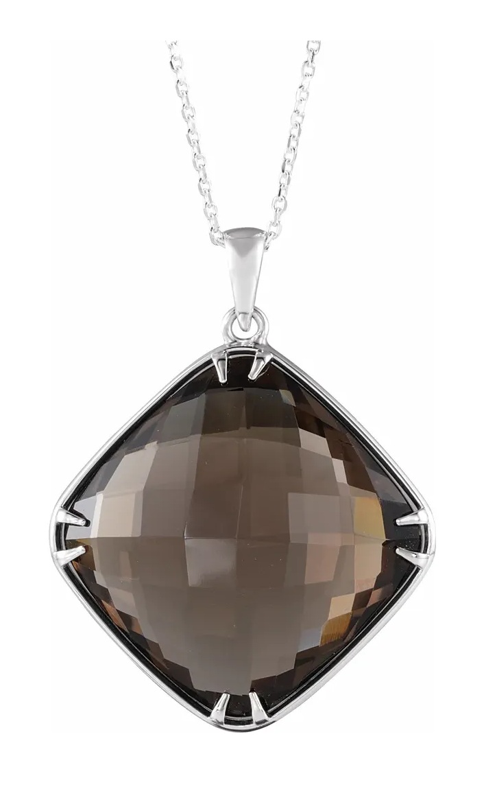 Smoky Quartz Antique Square Sterling Silver Necklace, 18