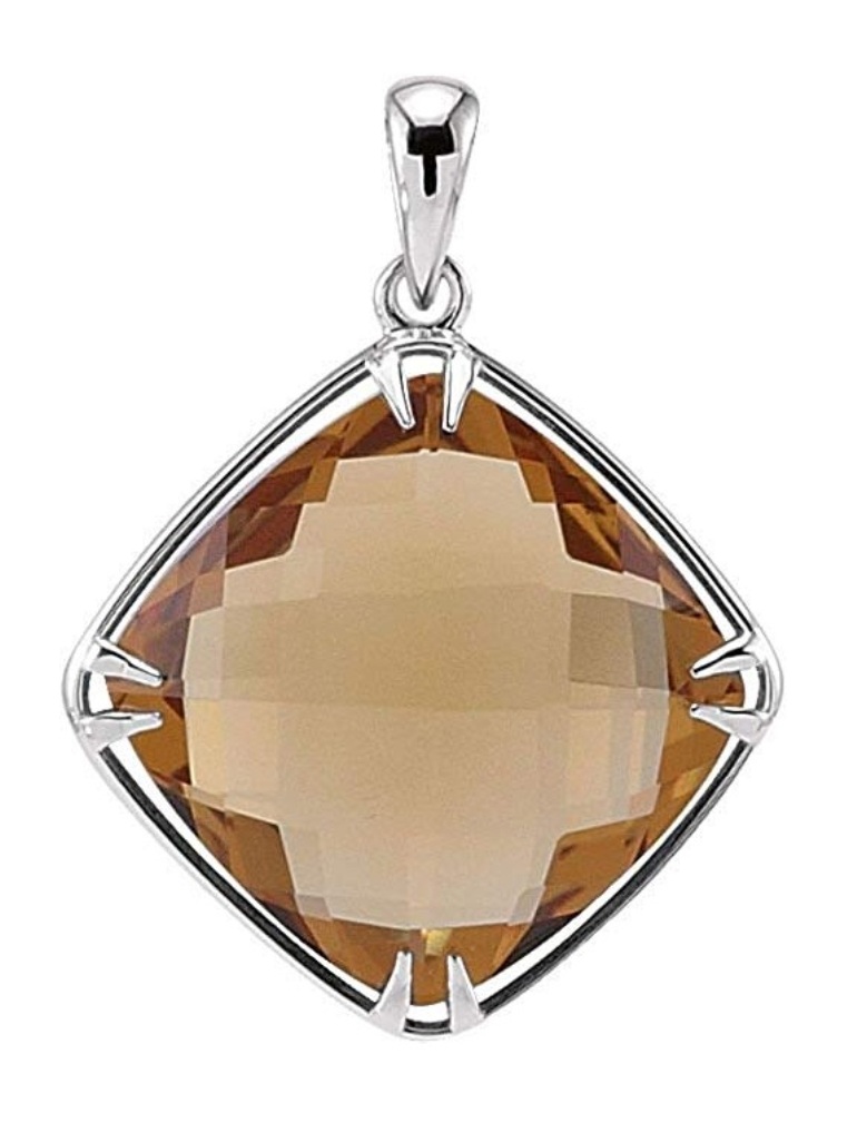 Honey Quartz Antique Square Sterling Silver Pendant