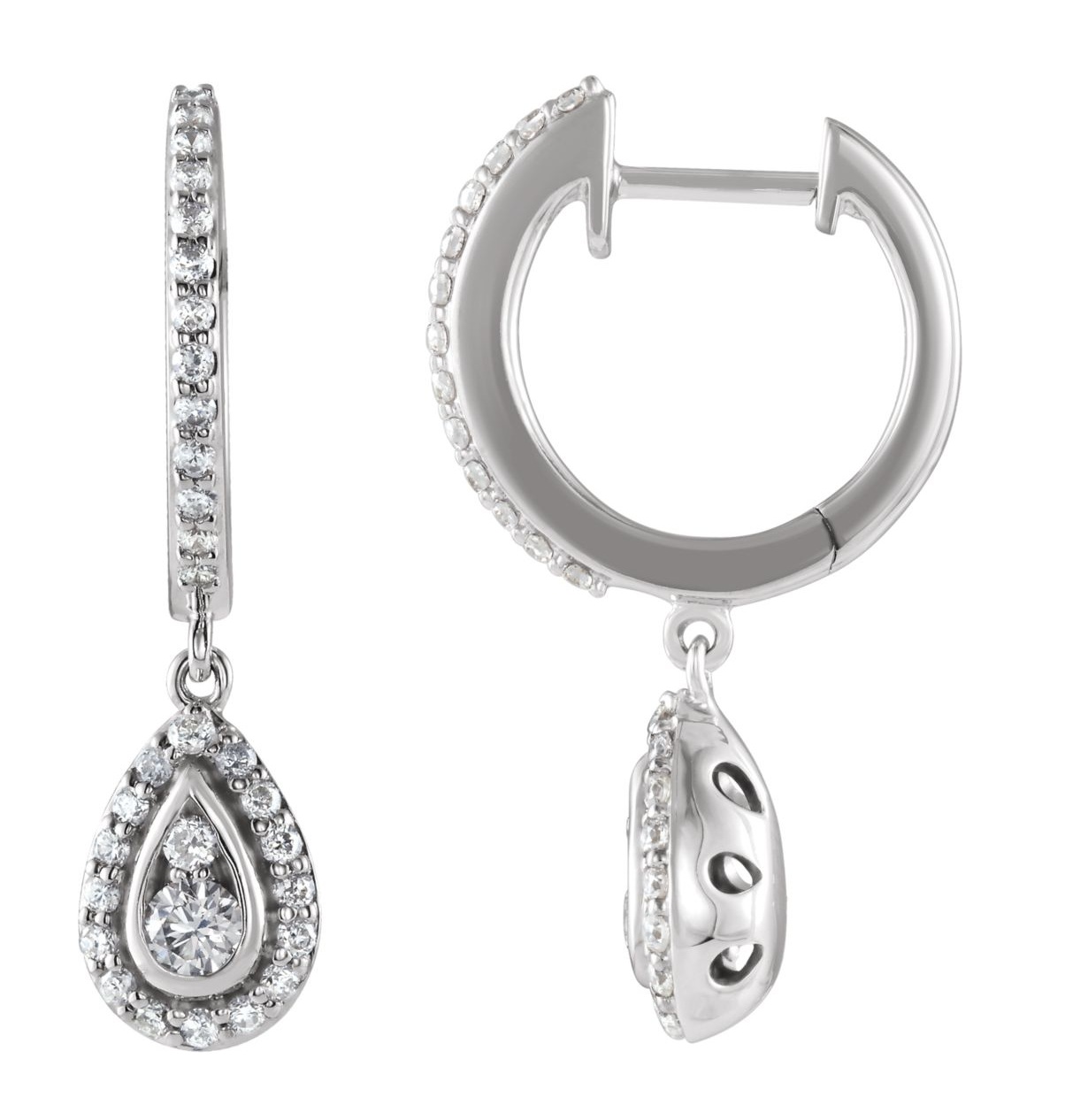 Diamond Hollow-Style Hoop Earrings, 14k White Gold (1/2 Ctw, Color H-I, Clarity I1)