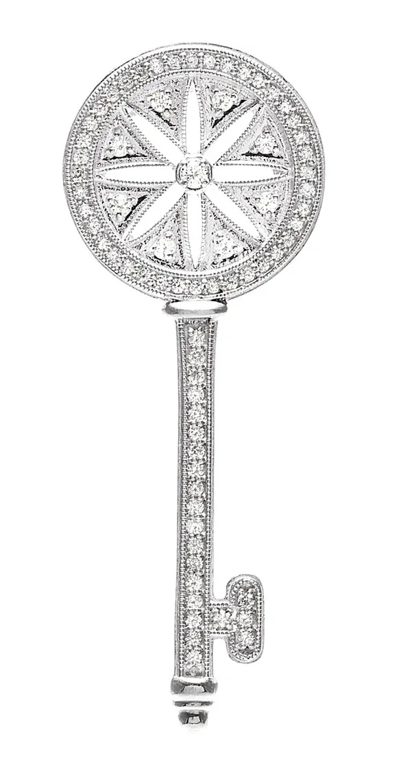 71-Stone Diamond Key Sterling Silver Pendant (3/8 Ctw)