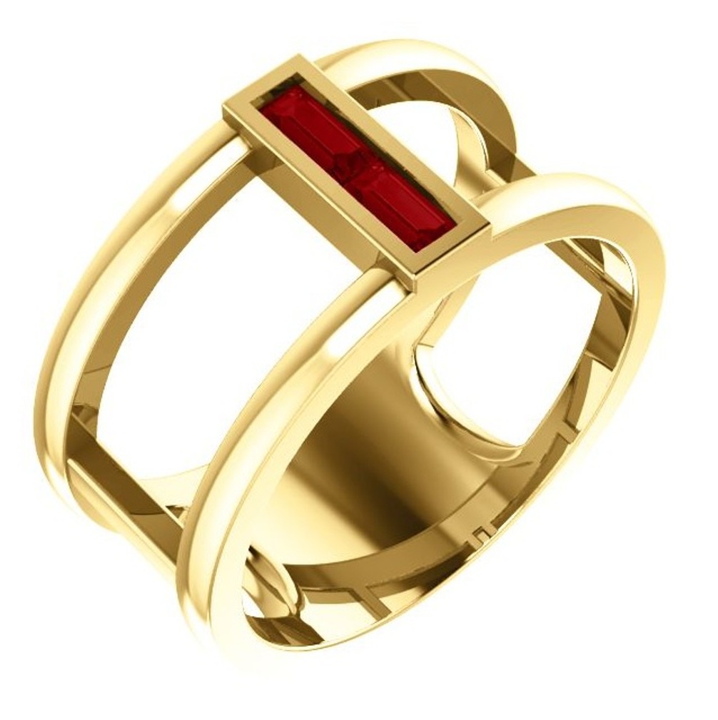 The Men's Jewelry Store (for HER) Ruby Baguette Negative Space Ring, 14k Yellow Gold