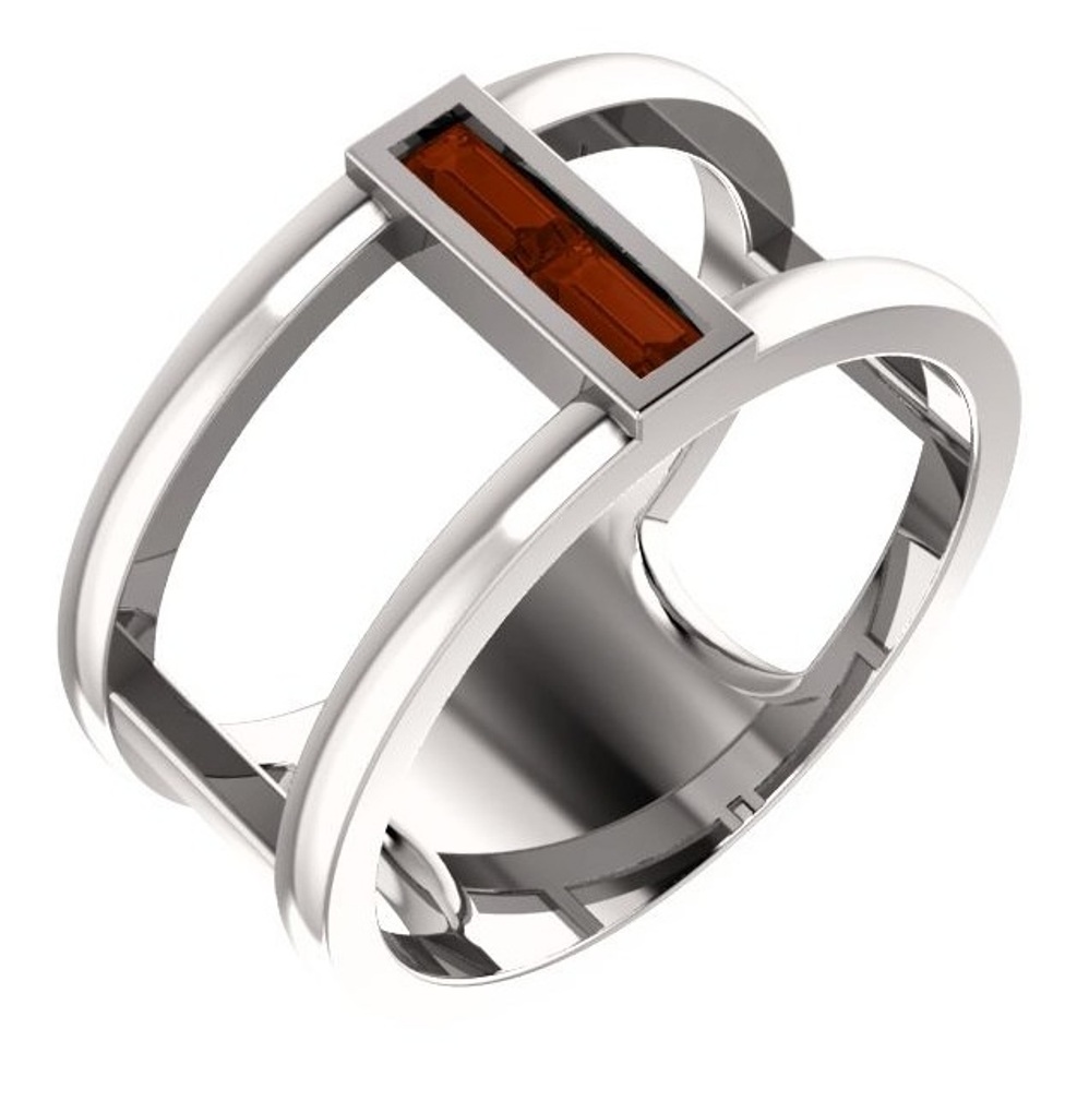 Mozambique Garnet Baguette Negative Space Ring, 14k White Gold