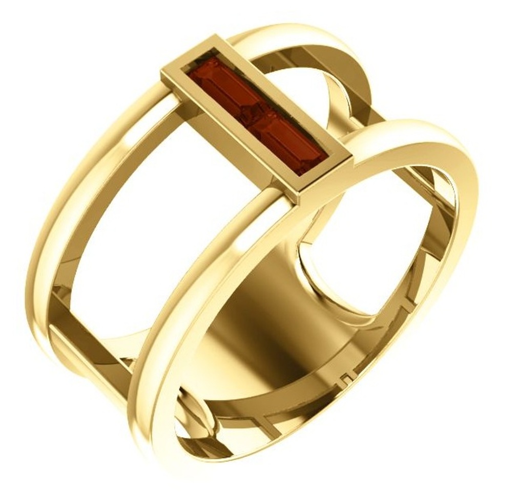 Mozambique Garnet Baguette Negative Space Ring, 14k Yellow Gold