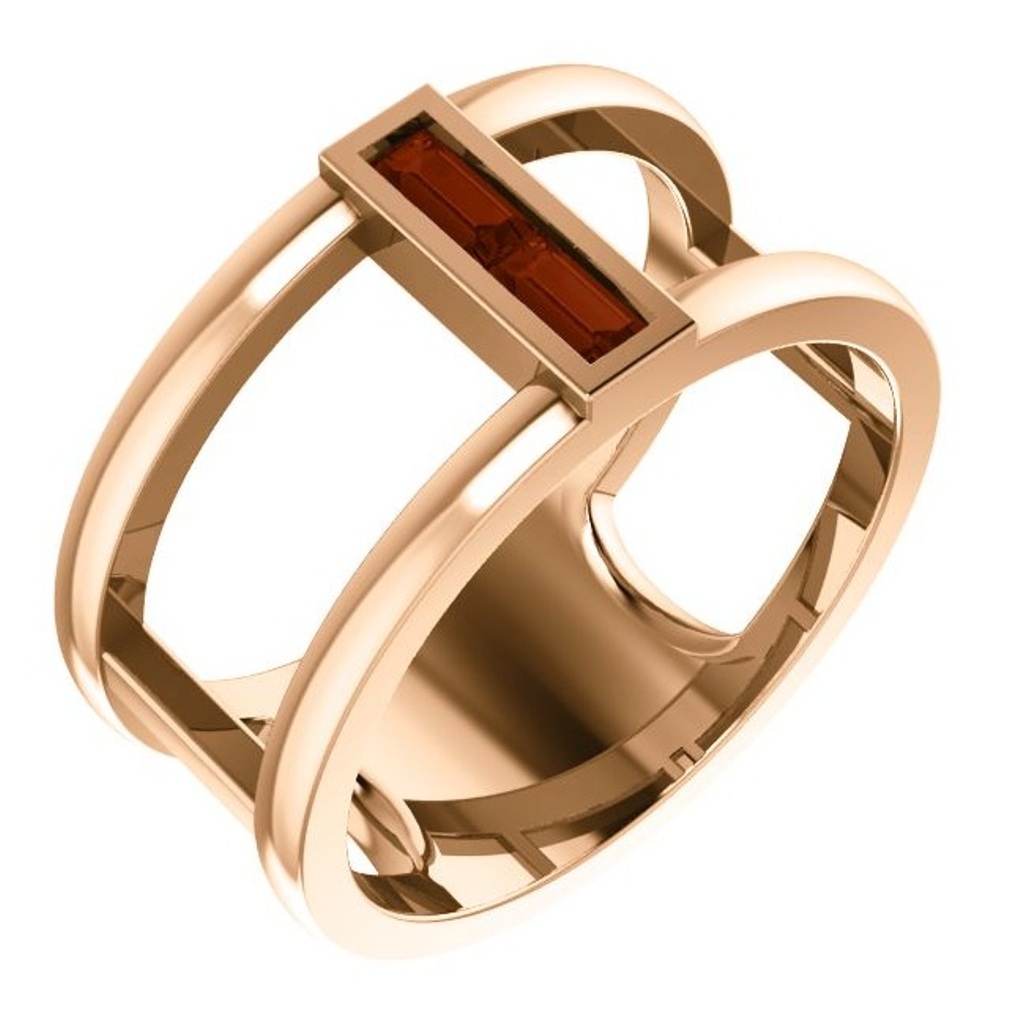 Mozambique Garnet Baguette Negative Space Ring, 14k Rose Gold