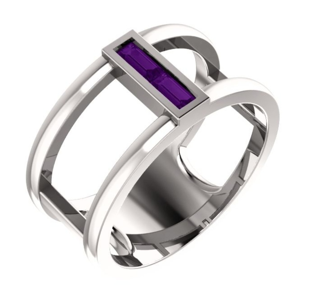 Amethyst Baguette Negative Space Ring, 14k White Gold