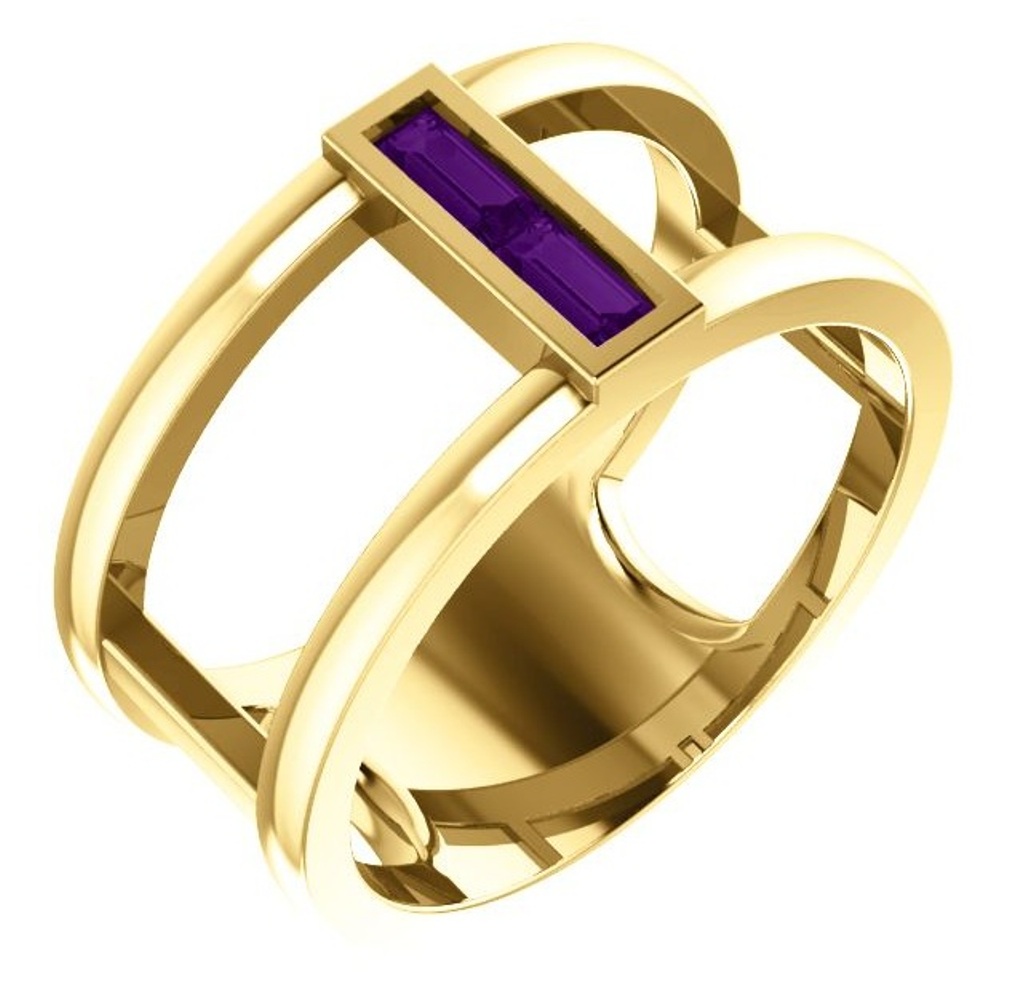 Amethyst Baguette Negative Space Ring, 14k Yellow Gold