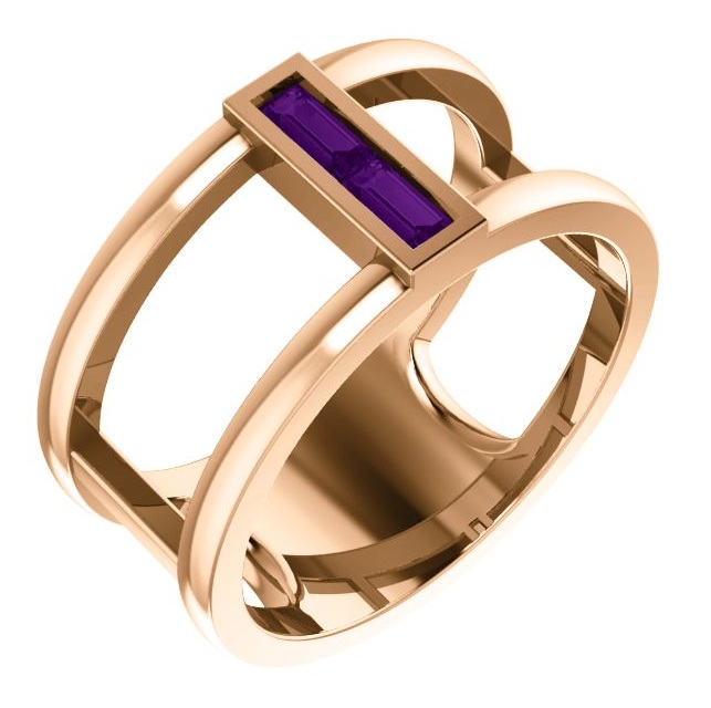 Amethyst Baguette Negative Space Ring, 14k Rose Gold