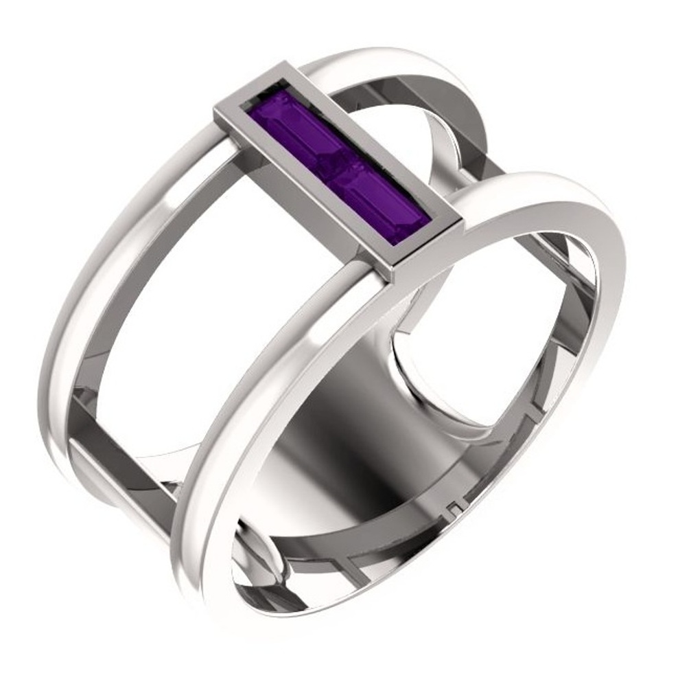 Platinum Amethyst Baguette Negative Space Ring