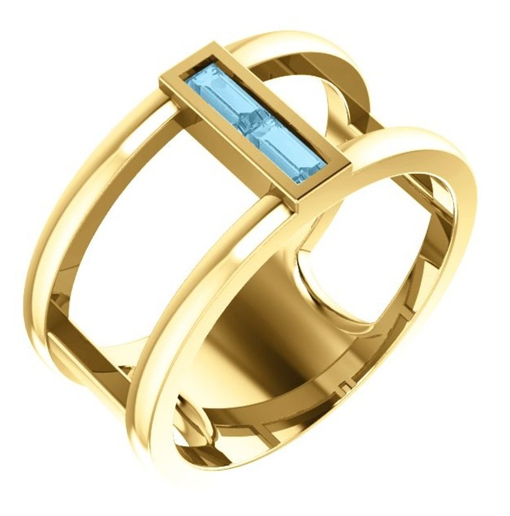 Aquamarine Baguette Negative Space Ring, 14k Yellow Gold