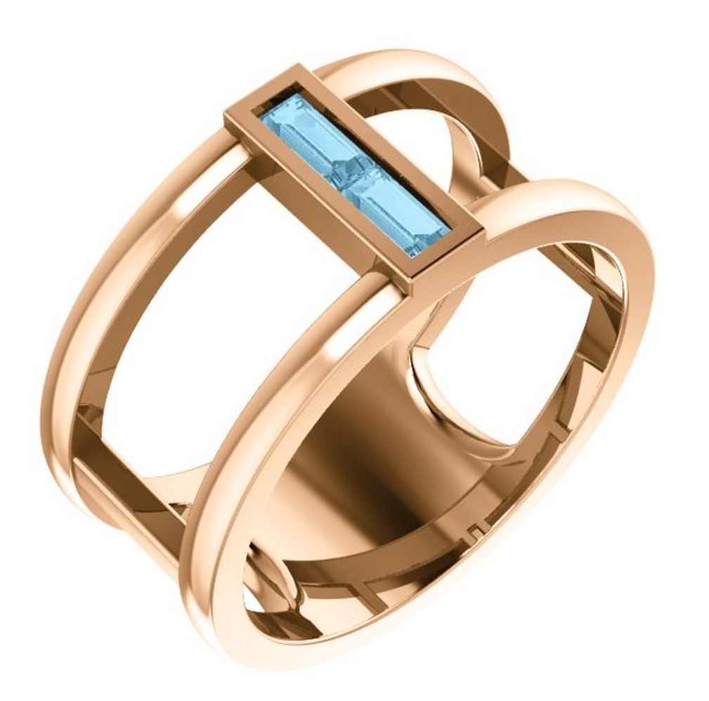 Aquamarine Baguette Negative Space Ring, 14k Rose Gold