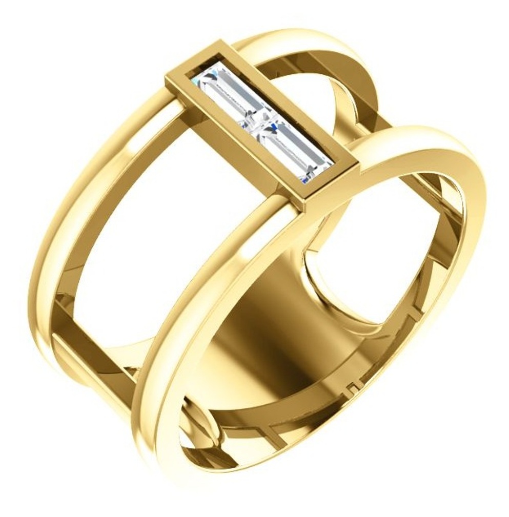 Diamond Baguette Negative Space Ring, 14k Yellow Gold